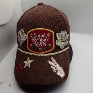 Hand Crafted Brown Cap with Embroidered Patches